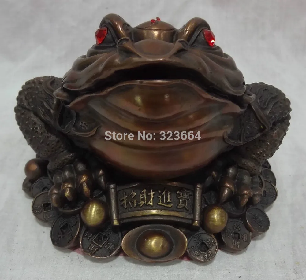 

Chinese Pure Bronze Animails Wealth Coin Gilt Hoptoad Toad Statue Figurine