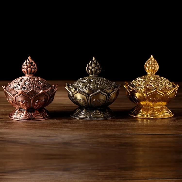 Alloy tower incense burner incense Buddhist lotus eight censer brass