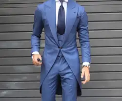 2017 последние конструкции пальто брюки Темно-синие Нарядные Костюмы для свадьбы для Для мужчин Slim Fit 3 предмета смокинг жениха костюм на