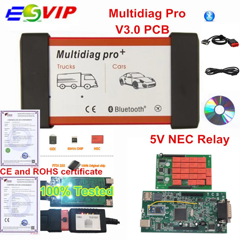 

3pcs/lot New Design CDP Red PCB V3.0 Multidiag Pro 2016.00 new Bluetooth OBD2 Scanner TCS CDP PLUS +keygen For Cars/Trucks