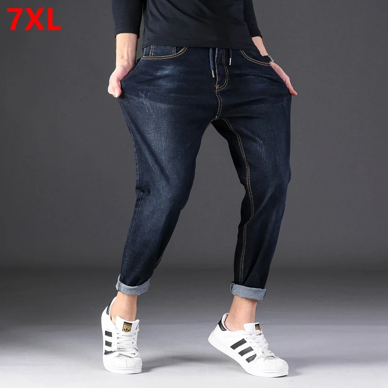 

Tide big man Harlan elastic waist large size men 7XL 6XL jeans plus fertilizer to increase casual trousers male