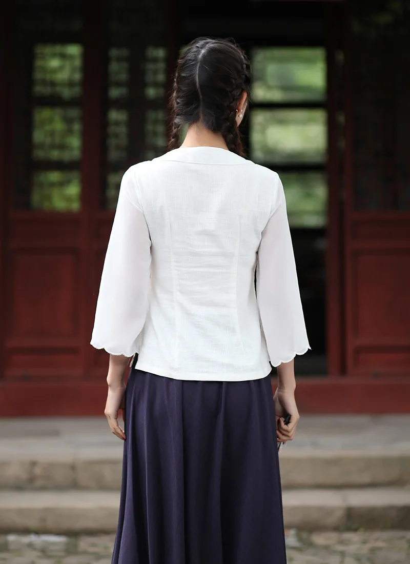 В китайском национальном стиле топ Для женщин белье хлопковая блуза летняя футболка м до 3XL