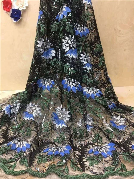 

High quality Nigerian lace with fine embroidery and sequins for dress fabric, French mesh lace fabric 5 yards