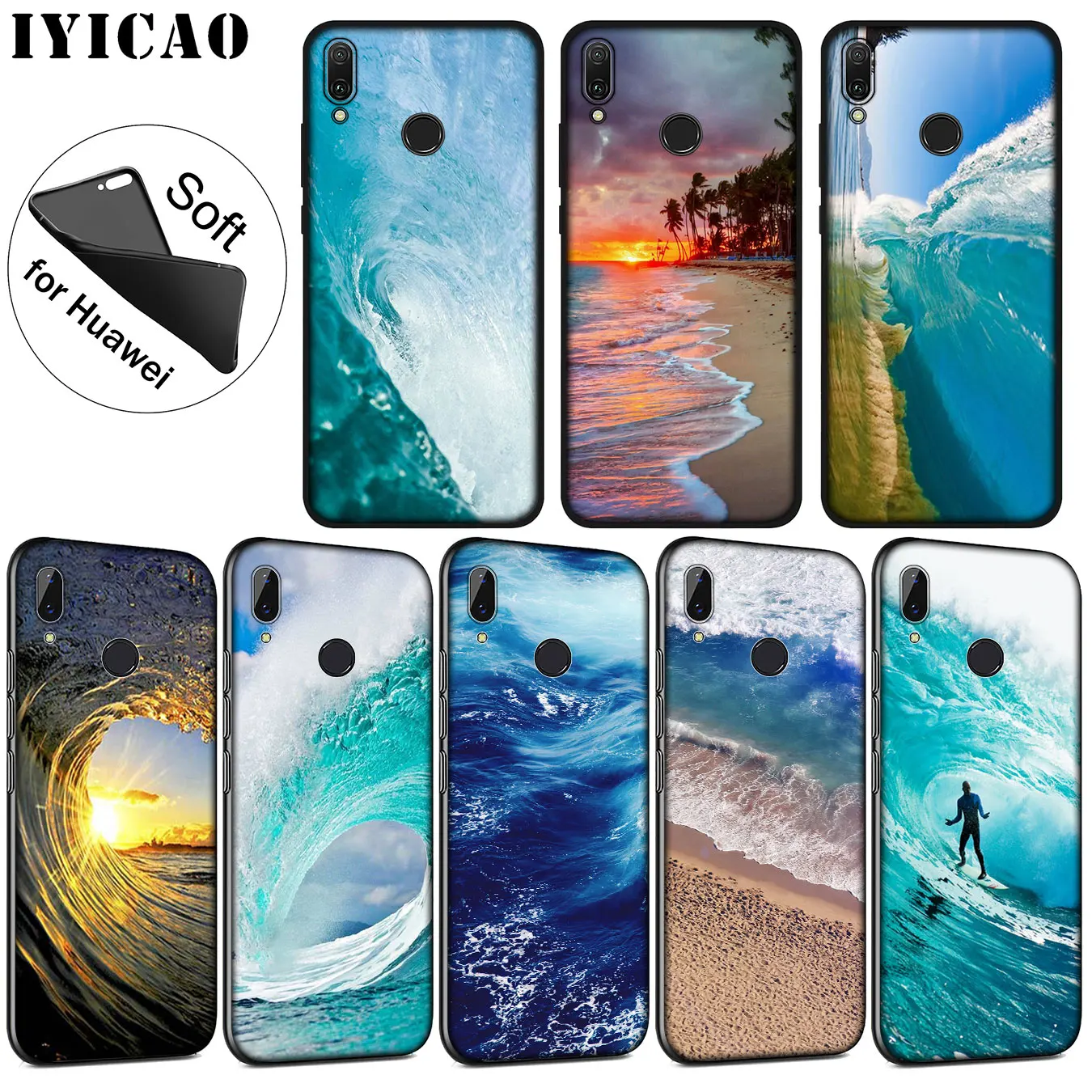 IYICAO Summer nature sea blue Ocean Waves Soft Silicone Case for Huawei P30 P20 Pro P10 P9 P8 Lite Mini 2017 2016 P smart Z 2019 |