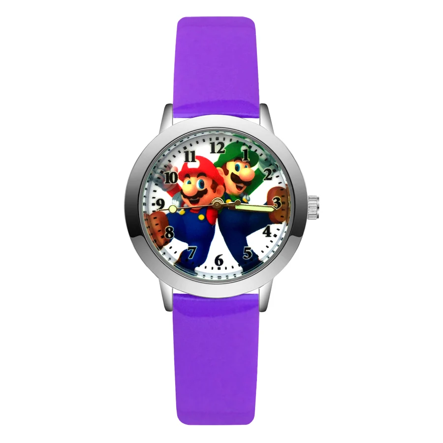 Модные милые детские часы в стиле Марио; кварцевые кожаные Наручные часы для девочек; JA147