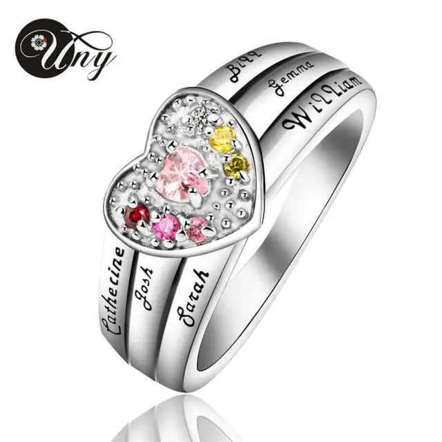 Uny Ring 925 Silver Custom Engrave Family Heirloom Rings Valentine Uny Ring 925 Silver Custom Engrave Family Heirloom Rings Valentine Gifts Heart Personalized Diy Birthstone