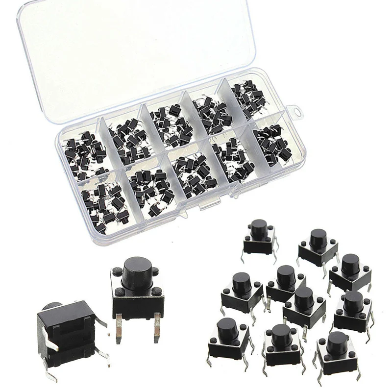 100PCS 6x6x5mm 4pin Mini Micro Tactile Push Button Switch Momentary Tact w/ Case 