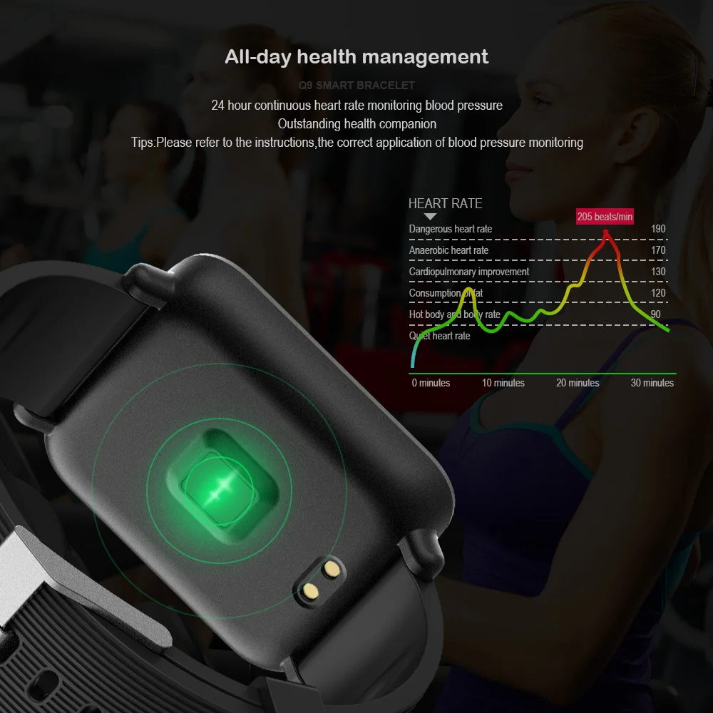 Q9 Blood Pressure Heart Rate Monitor Smart Watch IP67 Waterproof Sport Fitness Trakcer Watch Men Women Smartwatch