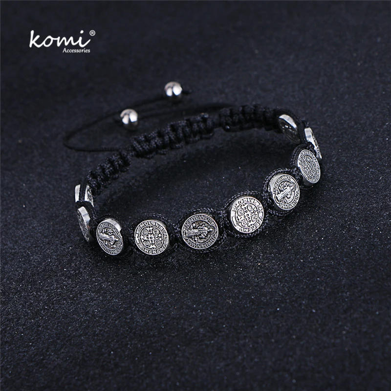 

Komi Catholic Handmade Braided Rosary Bracelet St Mary Metal Coin Beaded Bracelet Cross Classic Prayer Bracelets R-035