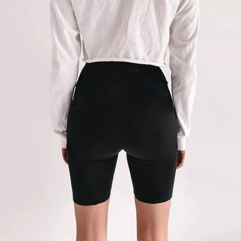 Полосатые черные байкерские шорты на молнии спереди спандекс шорты с высокой талией Спортивная одежда Женская спортивная одежда лето