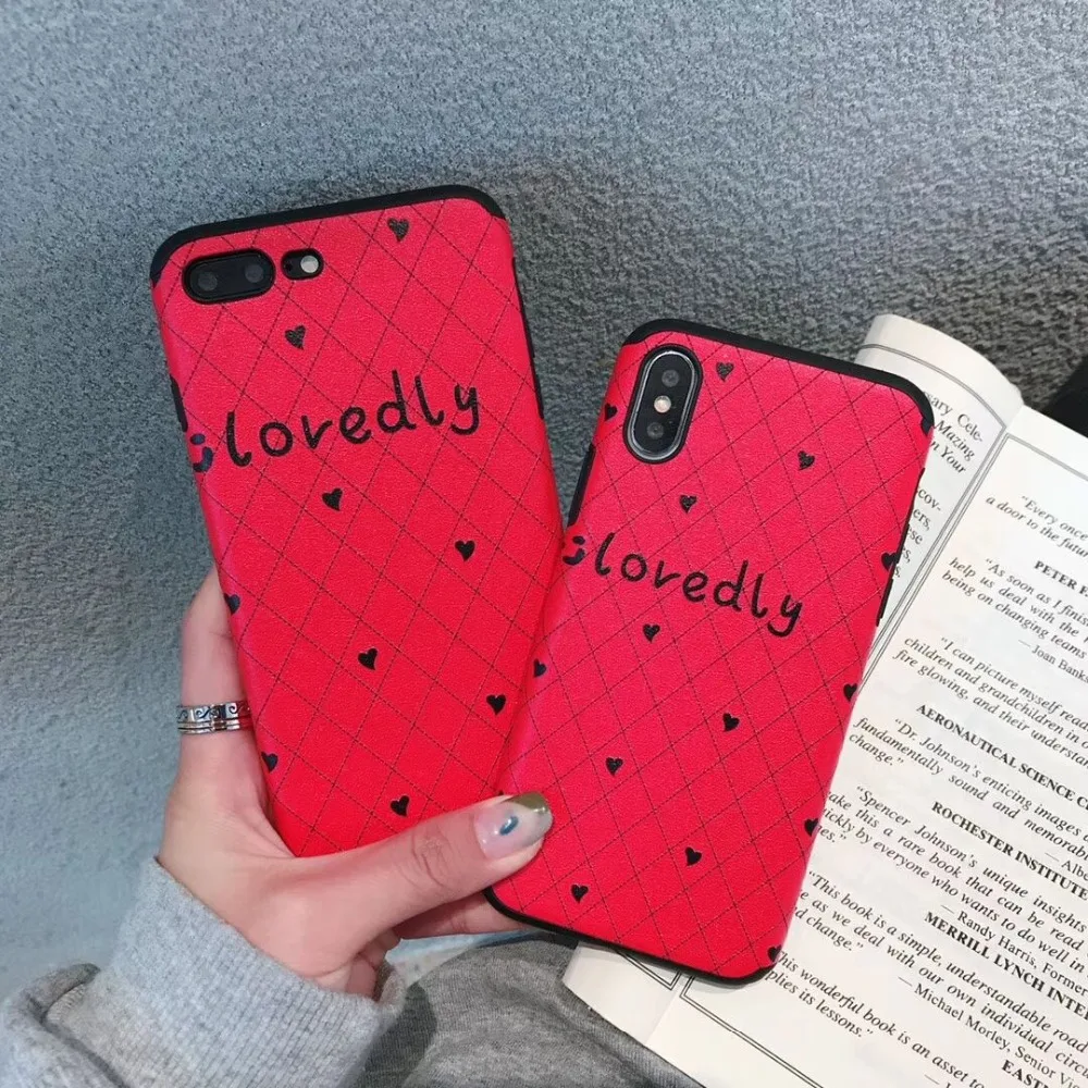 Ourpho Ins love Красный Клетчатый чехол для iPhone X XR XS MAX Шелковый узор мягкий 6 7 8 plus Funda |