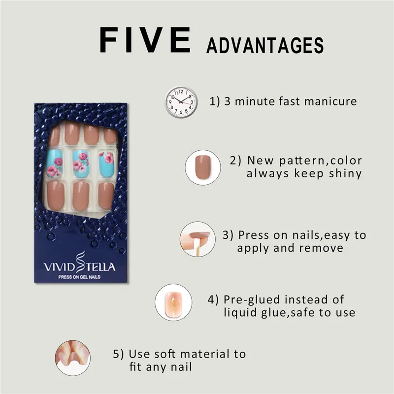 30 шт. прессованные квадратные накладные ногти с дизайнерской коробкой, полное покрытие, блестящие короткие накладные ногти для девушек, ABS, сделай сам, для женщин, искусственные ногти