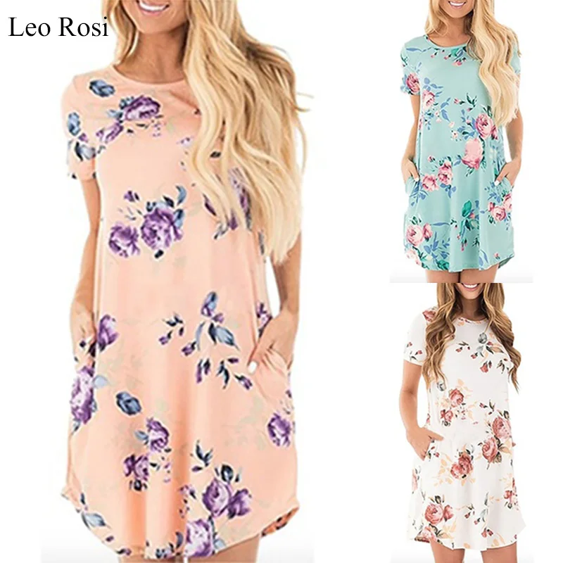 

Leo Rosi Women femininos Ladies Camisole Cascading Ruffle Short sleeve O-Neck Print Mini Dress summer clothes for women DT68