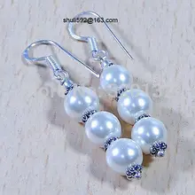 Мода довольно белый корпус жемчужные крюк серьги долго ювелирных 4 шт. 2 пар серьги серебряный крюк