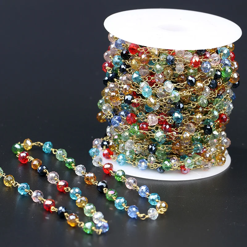 

5Meter Rainbow Crystal Rosary Chain Wire Wrapped Beaded Chain Rondelle Faceted Crystal Beads DIY Jewelry Accessories Bracelet