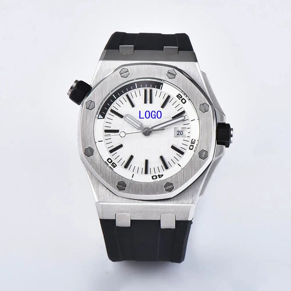 Автоматические Модные часы 42 мм резиновый ремешок светящиеся стрелки белый позиционный циферблат роскошные часы стальной чехол
