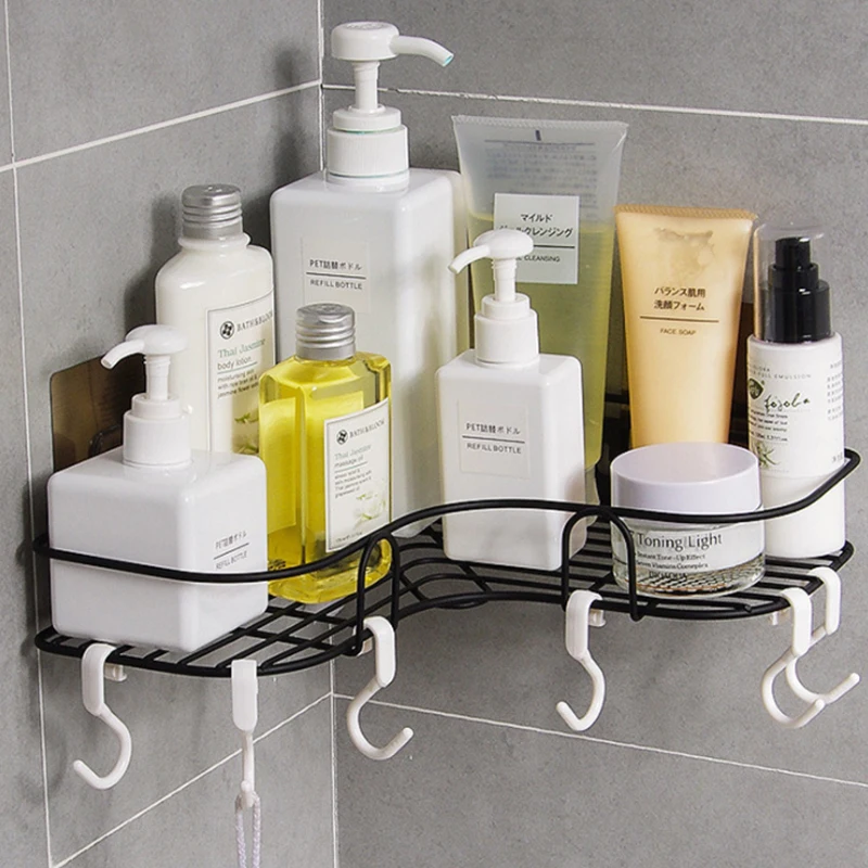 Bathroom tripod rack restroom bottle racks box holder seasoning cans shelf free punch corner rack wall suction kitchen storage Bathroom tripod rack restroom bottle racks box holder seasoning cans shelf free punch corner rack wall suction kitchen storage