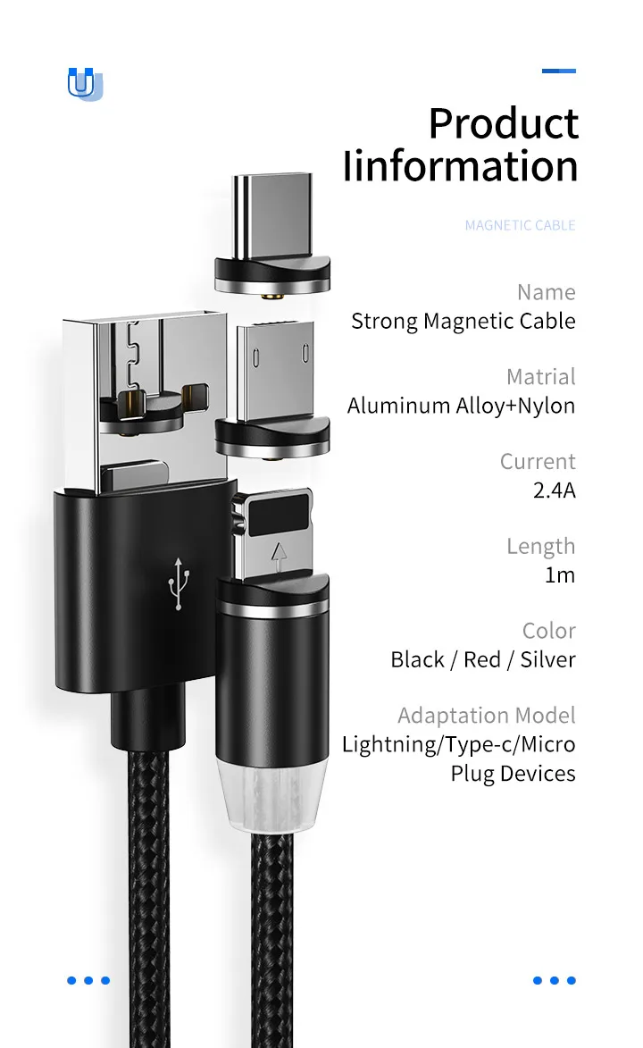 2.4A быстрое зарядное устройство магнитный кабель Micro USB кабель для iPhone X XS samsung Xiaomi usb type C зарядный кабель 360 градусов Шнуры Провода