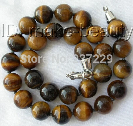 

DD Wholesale price FREE SHIPPING ^^^stunning big 14mm round yellow crude Tiger Eye beads necklace