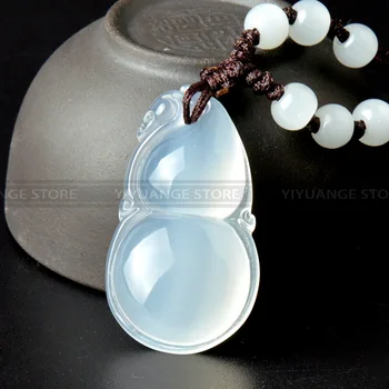 

Chinese Fengshui Natural Chalcedony Pendant Stone Sauteed Hu LU Wu Lou Gourd Shape Fortune Variety Long Chain Necklace