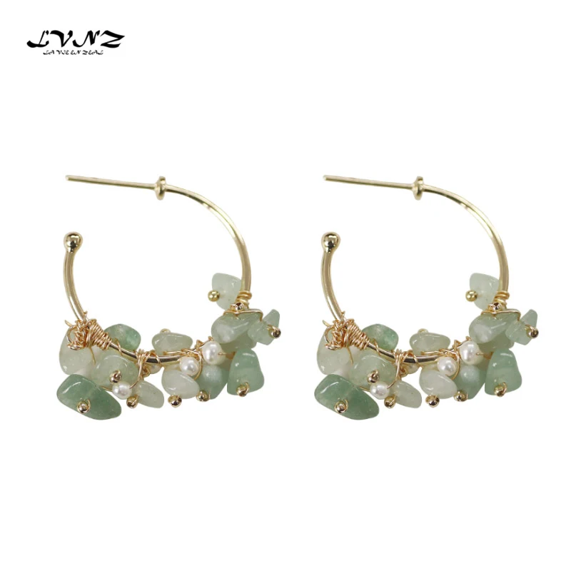 LVNZ 2019 New Hot Fashion Natural Green Stone Manual Weaving Ethnic Style Drop Earrings For Women Bohemia Jewelry 7021h | Украшения и