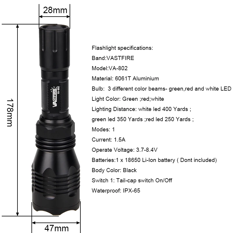 Rifle de Caça Lanterna à Prova Água + Rifle Monte + Chave + 18650 + Carga Recarregável Olheiro 400 Quintal 1000lm Tático d' Va-802 Usb Luz 16 Luzes de armas