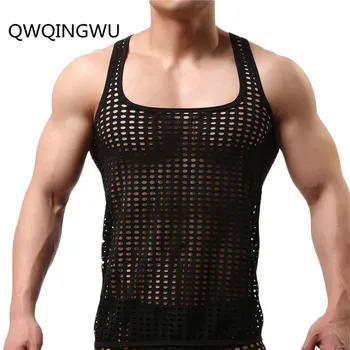 

Men's Underwear Tight Vest Undershirt Sleeveless Hollow Out Breathable See Through Shirt Elastic Muscle T-shirt Undershirts