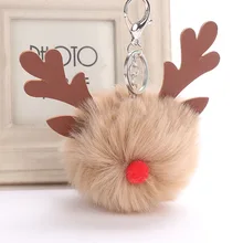 

Xmas Elk Fur Ball Keychain Fluffy Rex Rabbit Pom Pom Keychain Holder Women Bag Keyring Charms Pendant Christmas Gift