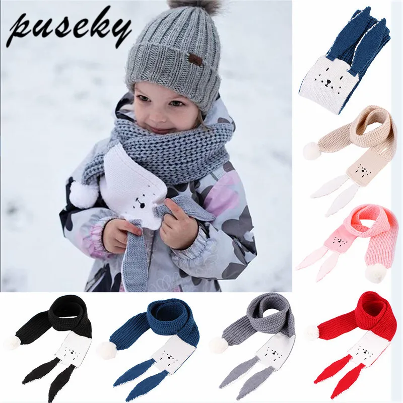 

Kids Scarf for Girl Boy Children Autumn Winter Warm Knitted Rabbit Ear Long Scarf Shawl Solid Soft Scarf Gifts Bufanda Infantil
