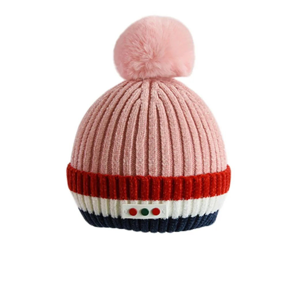 Милая детская зимняя шапка для новорожденных мальчиков и девочек, ботиночки с помпончиками, сохраняющие тепло, зимний меховой вязаный шарик, шерсть, конопляющая шапка L925 - Цвет: Pink