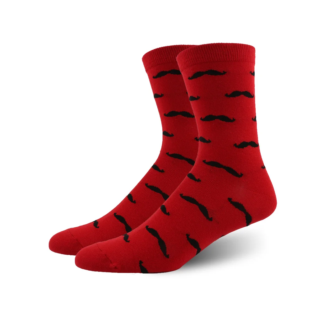 LeFifino, счастливые мужские носки, забавные мужские носки, новинка, с рисунком усов, длинные носки, красные, синие, серые, белые, желтые, с бородой, Le01929