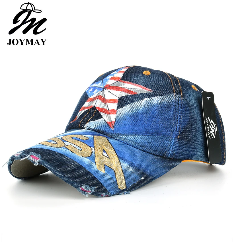 

JOYMAY 2018 New Spring Big fivestar USA flag Painting Denim Jean Baseball Cap Adjustable Cap Leisure Casual Snapback HAT B481