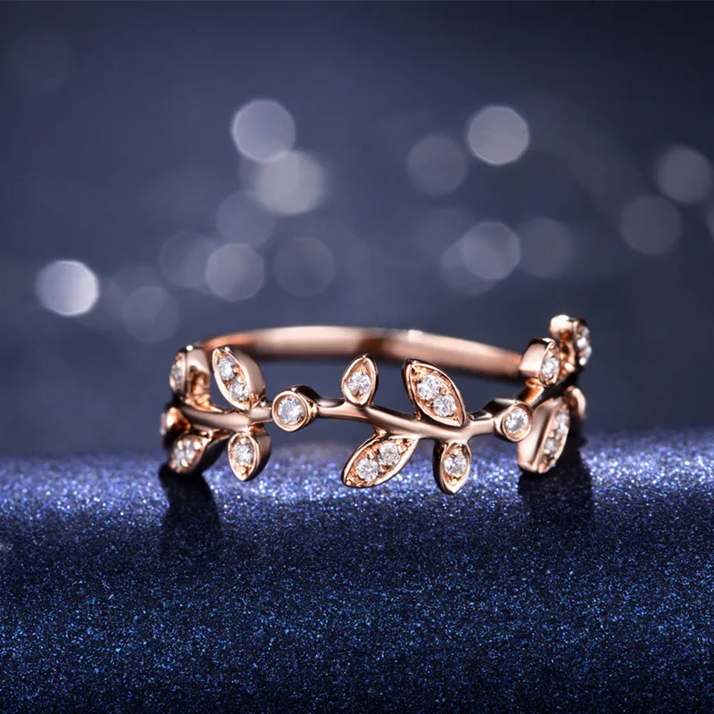 Бренд ZOCAI оливковое кольцо в форме ветви настоящий сертифицированный бриллиант 0,10 CT 18 K розовое золото(AU750) вечерние Подарочные Кольца JBW00744