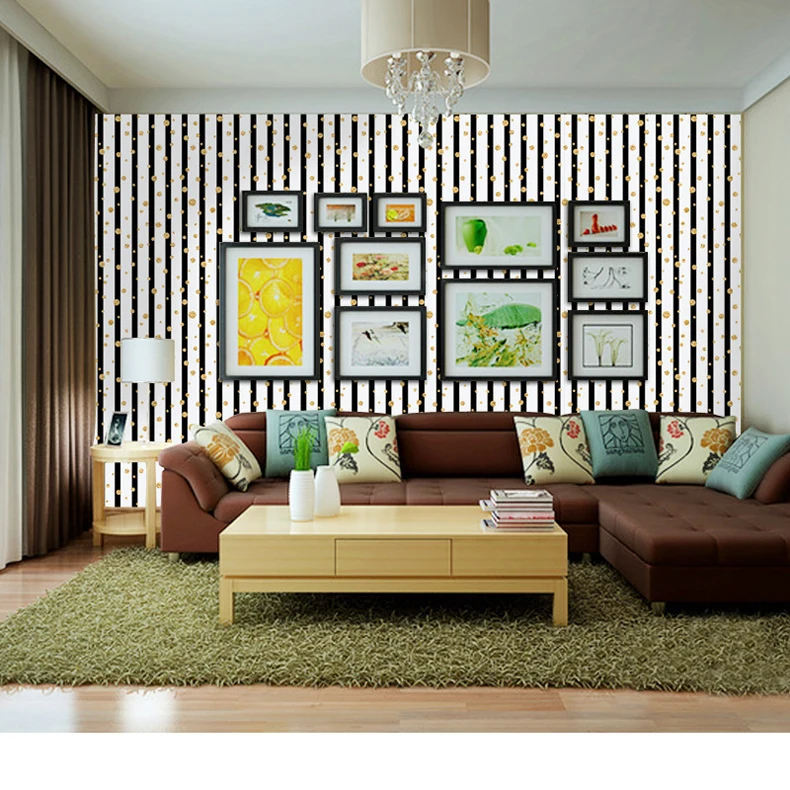 Современная мода черный, белый цвет полоса Бумага s Золотой горошек стены Бумага фоне стены ТВ ПВХ стены Бумага Ванная комната Behang ZE084