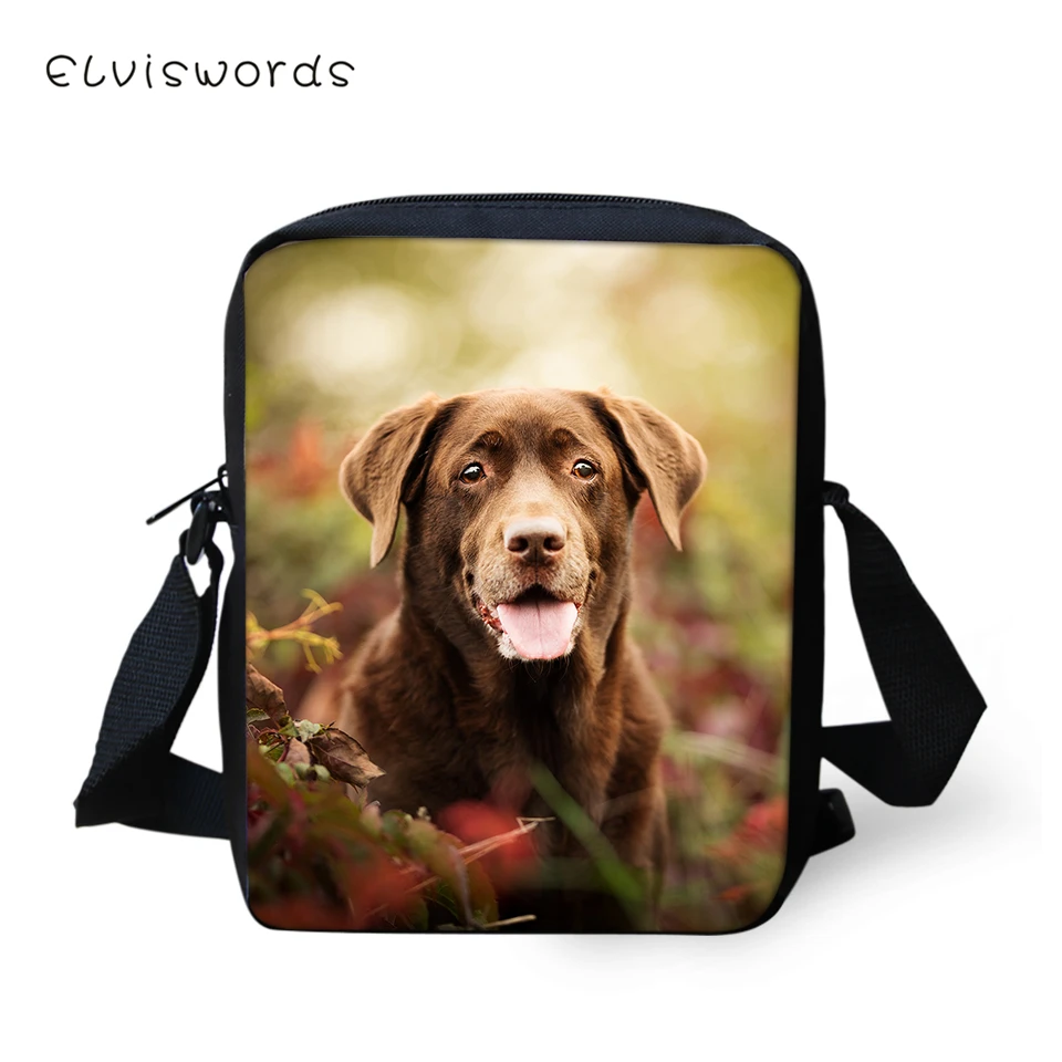 

ELVISWORDS Fashion Women Messenger Bags Black Labrador Pattern Shoulder Bags Cute Animal Girls Flaps Handbags Mini Kids Mochila