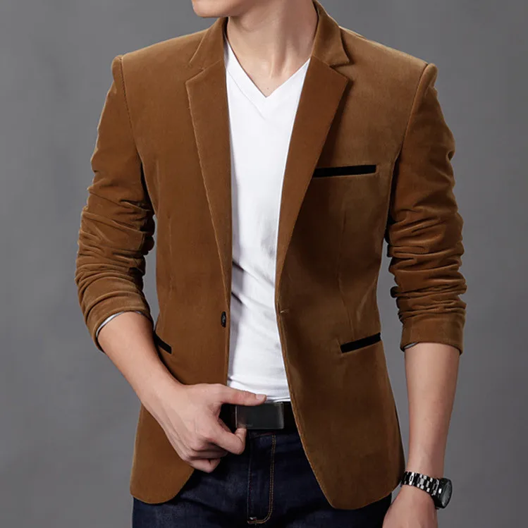 New 2017 Spring Men's Blazer Corduroy Casual Slim Korea Style Suit ...