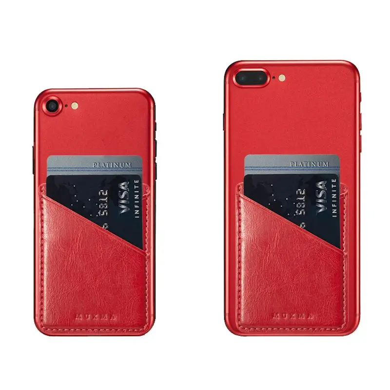Hot New Women Men Ultra Slim Leather Mobile Phone ID Card Holder Wallet Credit Pocket Adhesive Sticker New 5 Colors