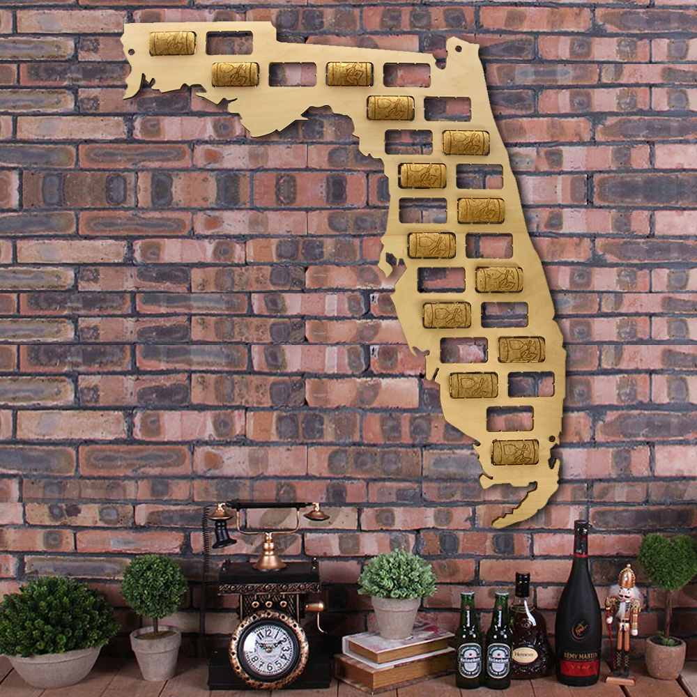 Карта Флориды винной пробки карта штата Флориды винной пробки коллектор дисплей деревянная карта стены Искусство домашний Декор подарок для любителей вина