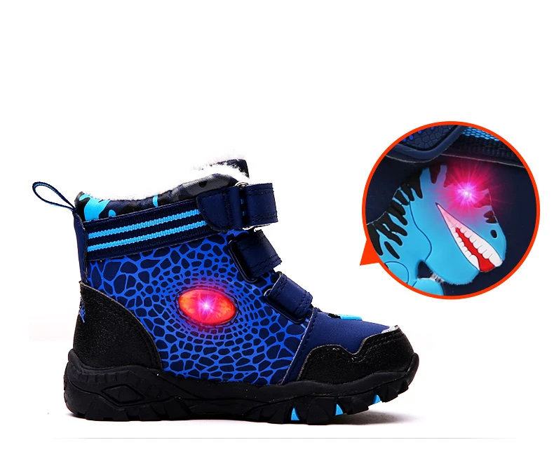 Dinoskulls Boys High Boots Children Warm Fleece Boots Kids Boys Winter Warm Shoes Light Up Led Shoes Boys T-REX Boots 27-34