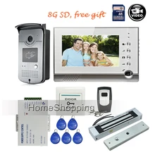 ENVÍO de la Nueva 7 “TFT LCD Color de Timbre de La Cámara de Grabación de Video de La Puerta teléfono Intercom Kit Impermeable + 8G SD + 180 kg EM bloqueo
