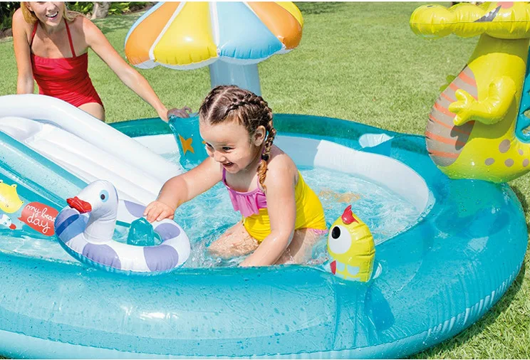 inflatable family baby mushroom pool with water slide (5)