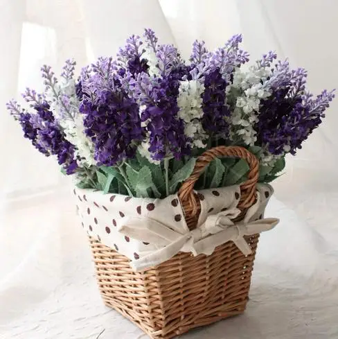 

Home rattan square basket artificial flower lavender overall floral silk flower handmade living room table for decoration