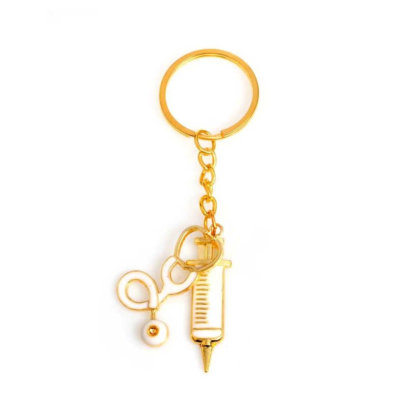 Syringe Stethoscope Keychain 2 Styles Metal Gold Medical Supplies ...