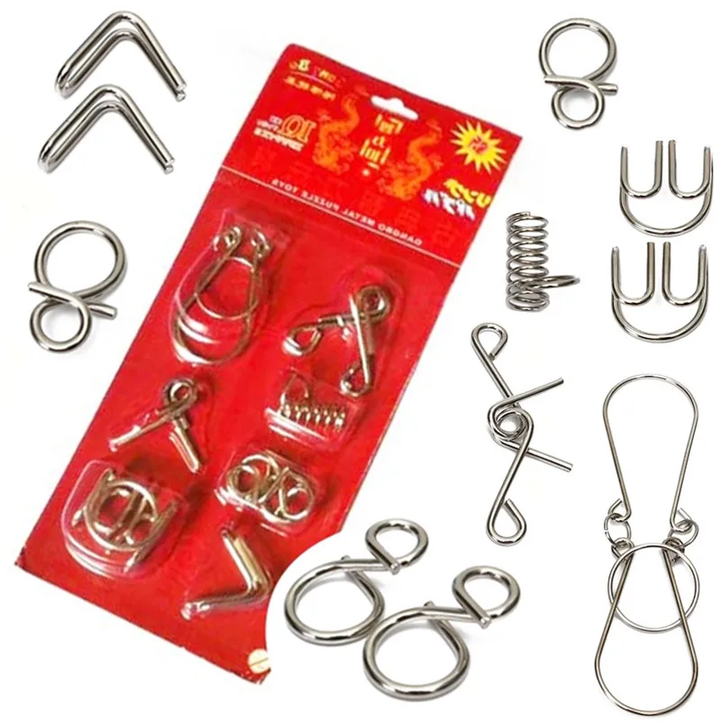 Hot Sale 7 Sets IQ Test Toys Gift Mind Game Brain Teaser Metal Wire Puzzles Magic Trick Puzzles