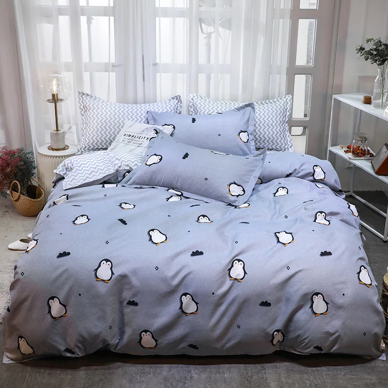 

Cute Penguin Printing AB Side Reactive Printed 2/3/4PCS Duvet Cover+Bed Sheet+Pillowcase Home textile decoration