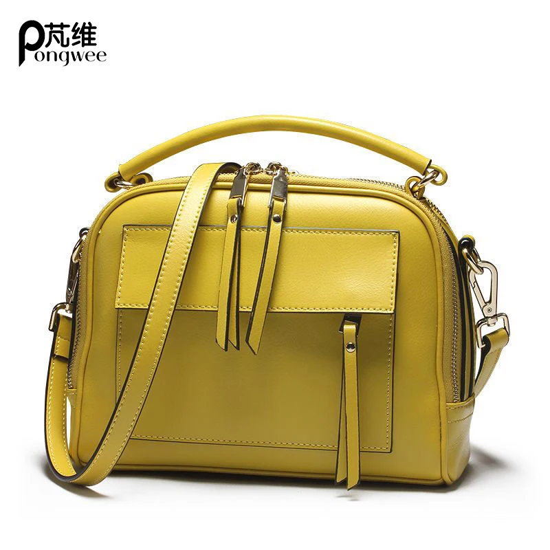 

PONGWEE High Quality Genuine Leather Handbag Cowhide Women Shoulder Bags Candy Color Gifts Brand Designer Women Leather Bag