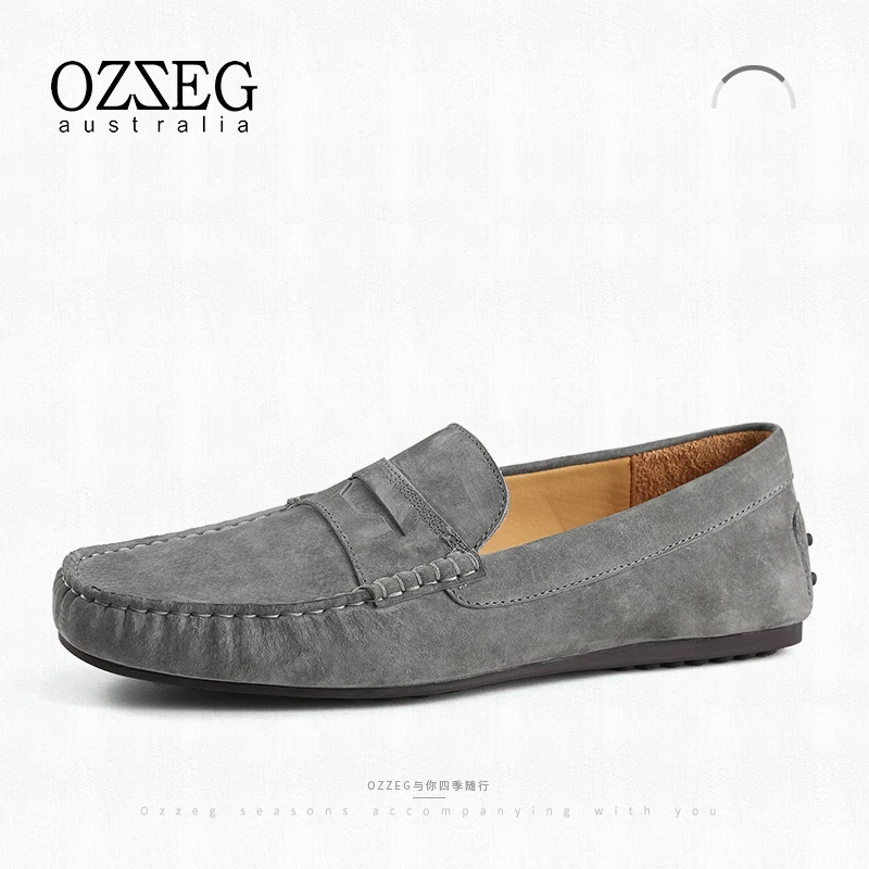 OZZEG/Брендовая обувь с мягкой подошвой; роскошные удобные туфли для вождения из нубука; Мужские дышащие слипоны из натуральной кожи высокого качества; замшевые мокасины