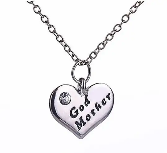 

New Stlye Silver Love Heart Pendant Rhinestone Godmother Necklace Jewelry Mothers Day Mom Gift chain trinket gothic Dropship