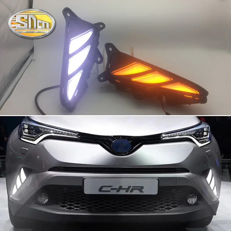 

2pcs Car LED DRL for Toyota CHR C-HR 2017 2018 Daytime Running Lights White Turn Signal Light Yellow Daylight Fog Lamps