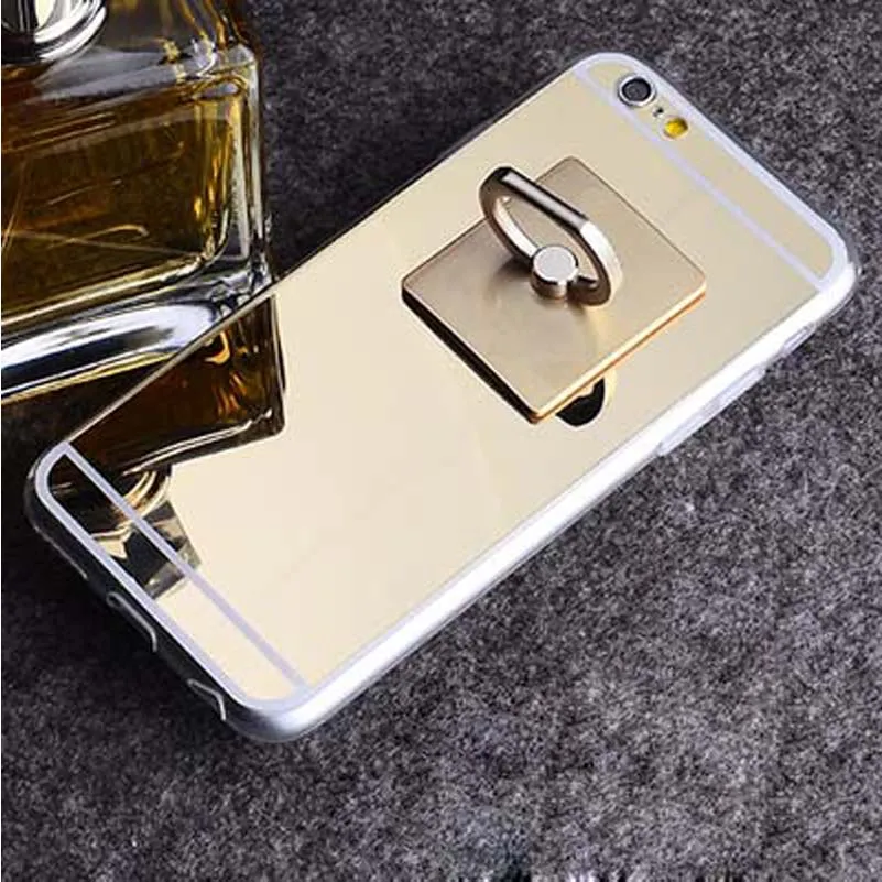 Hot Mirror Soft Clear TPU Phone Case With Metal Ring Holder For iPhone X XR XSMAX 5s Back Coque Cover 7 8 6 6s Plus |